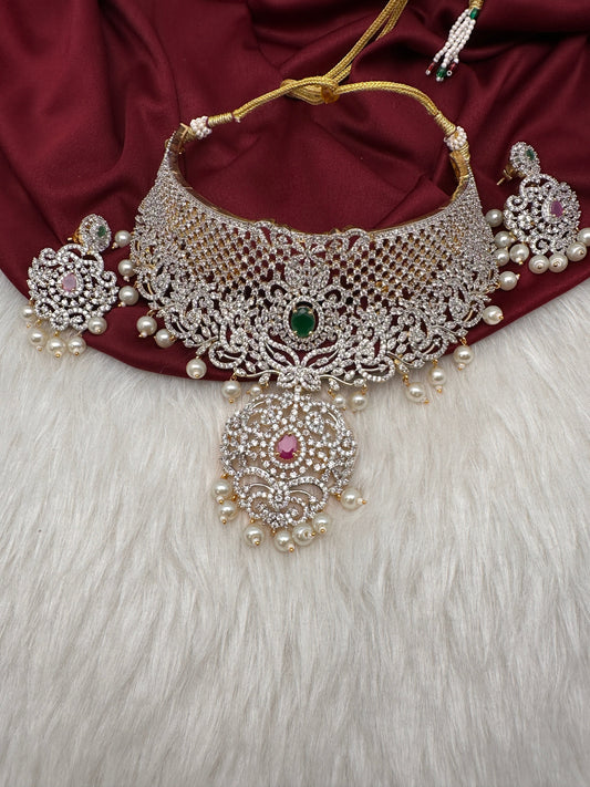 Ruby and Emerald Diamond Finish AD Choker