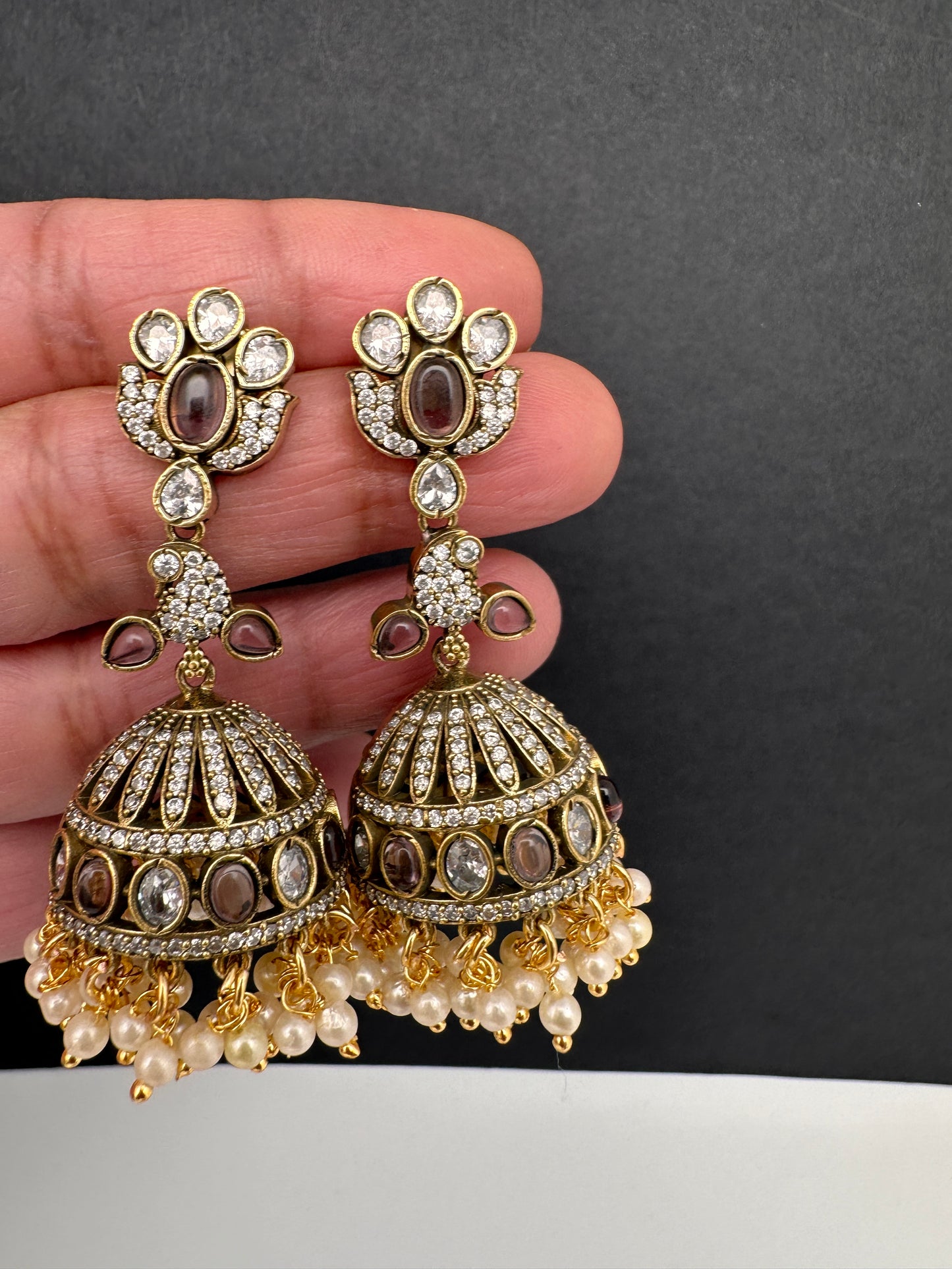 CZ Moissanite AD Peacock Victorian Jhumkas