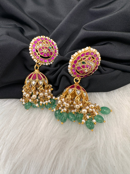 Peacock Jadau Kundan Jhumka Earrings