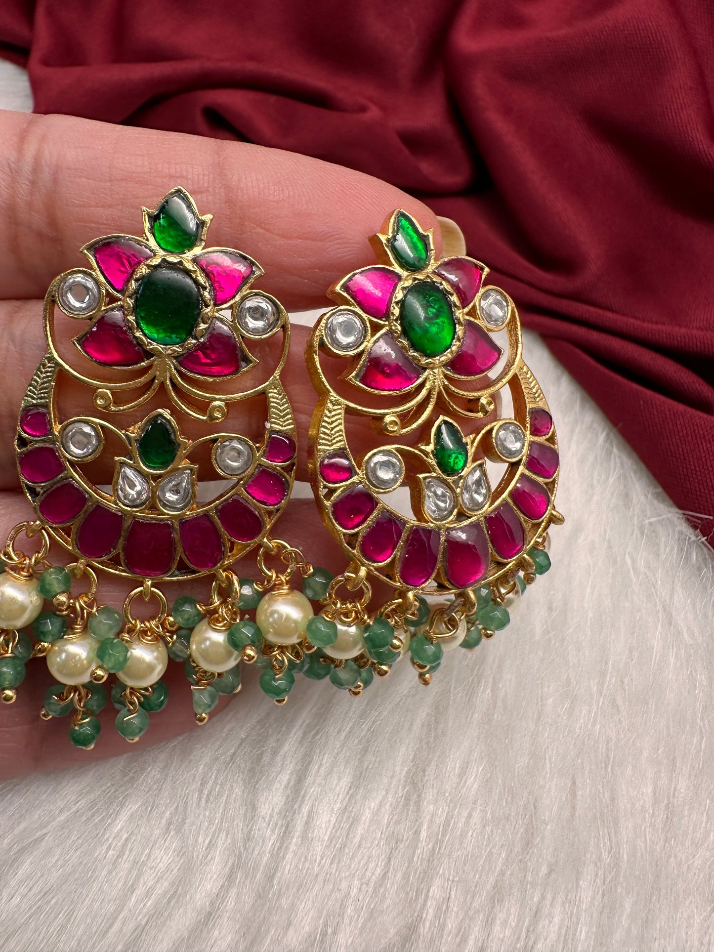 Multi Stone Floral Jadau Kundan Earrings