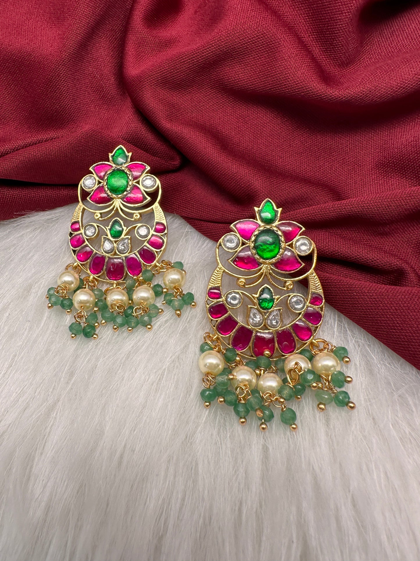 Multi Stone Floral Jadau Kundan Earrings