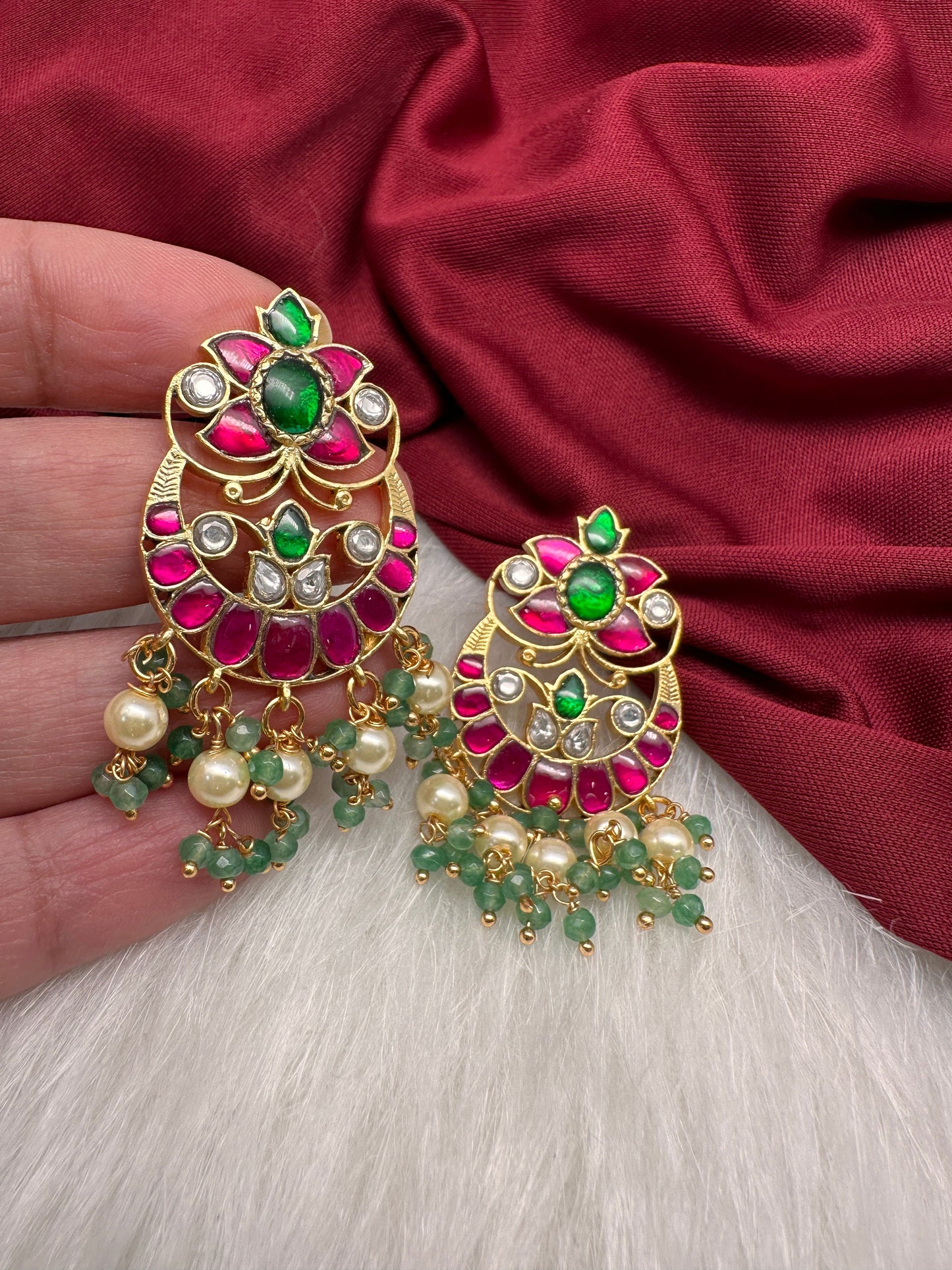 Multi Stone Floral Jadau Kundan Earrings