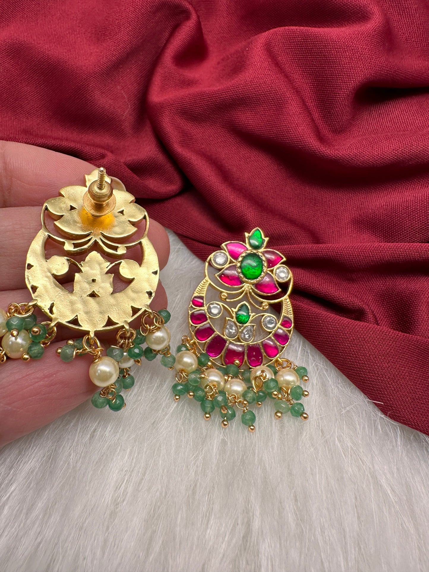 Multi Stone Floral Jadau Kundan Earrings