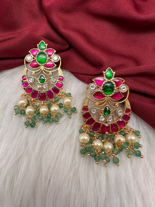 Multi Stone Floral Jadau Kundan Earrings