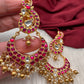 Red Jadau Kundan Peacock Earrings