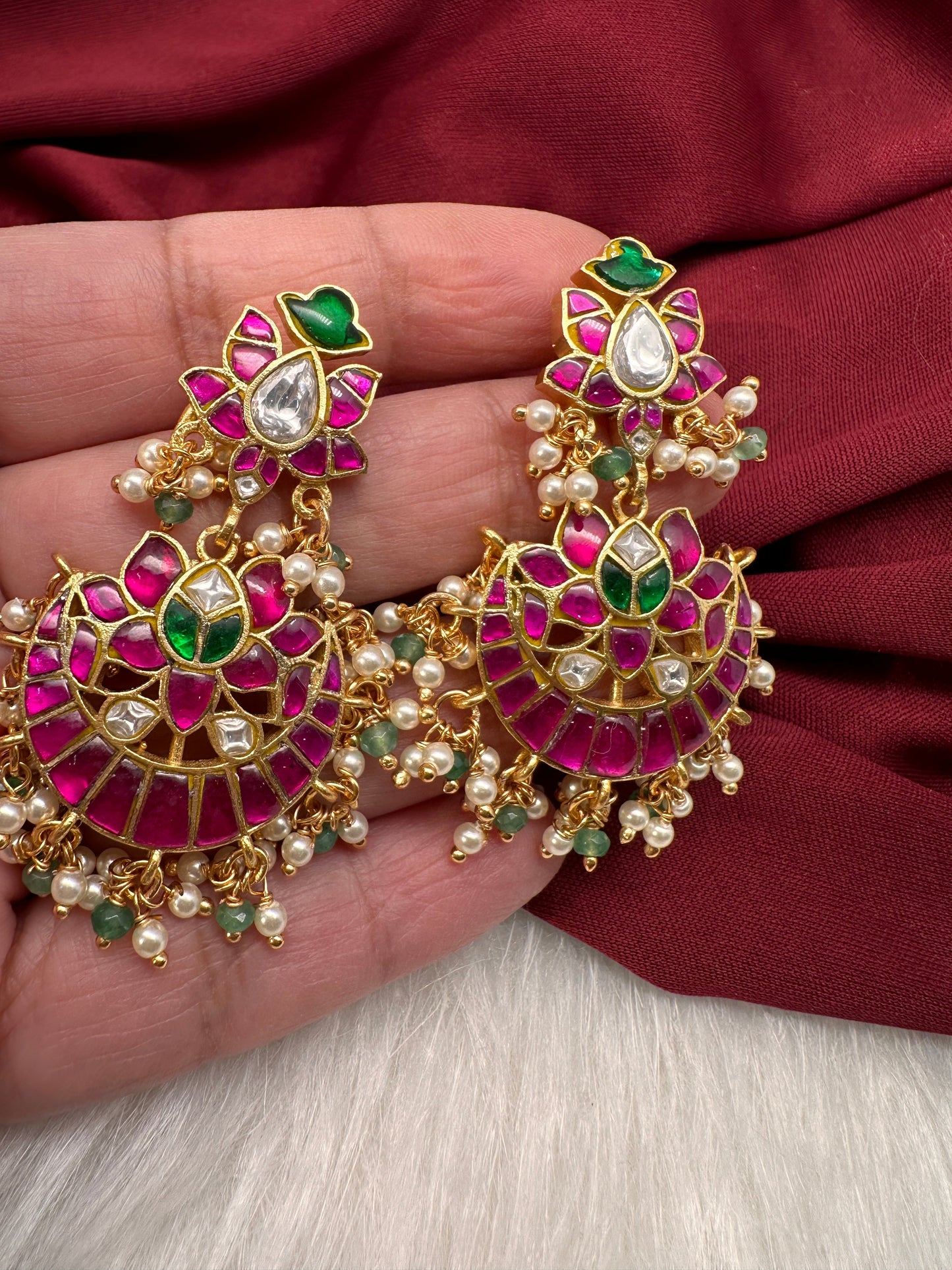 Red Jadau Kundan Earrings