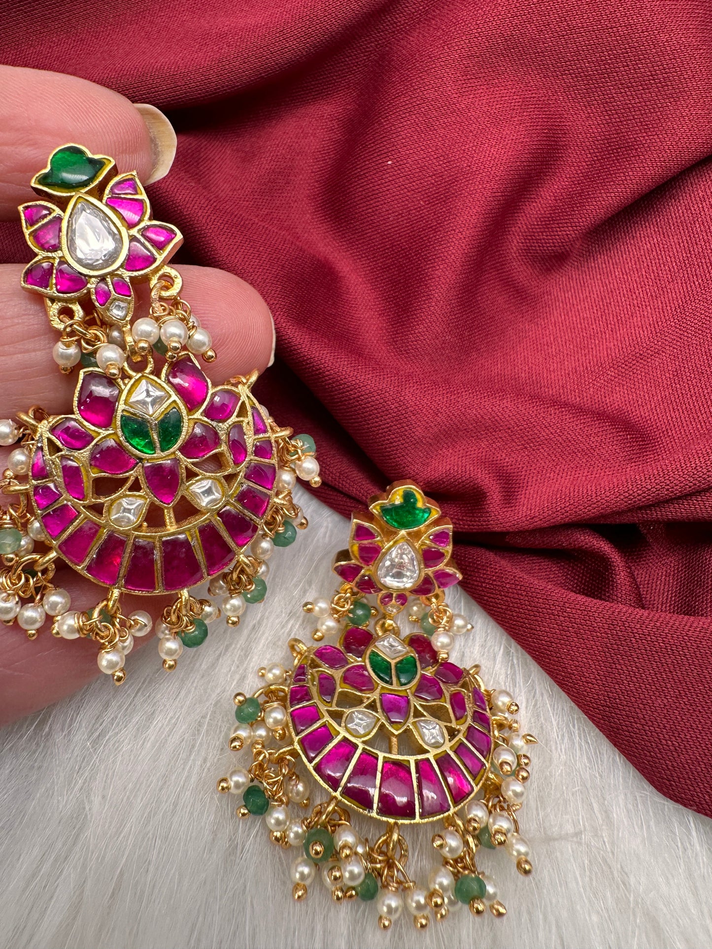 Red Jadau Kundan Earrings