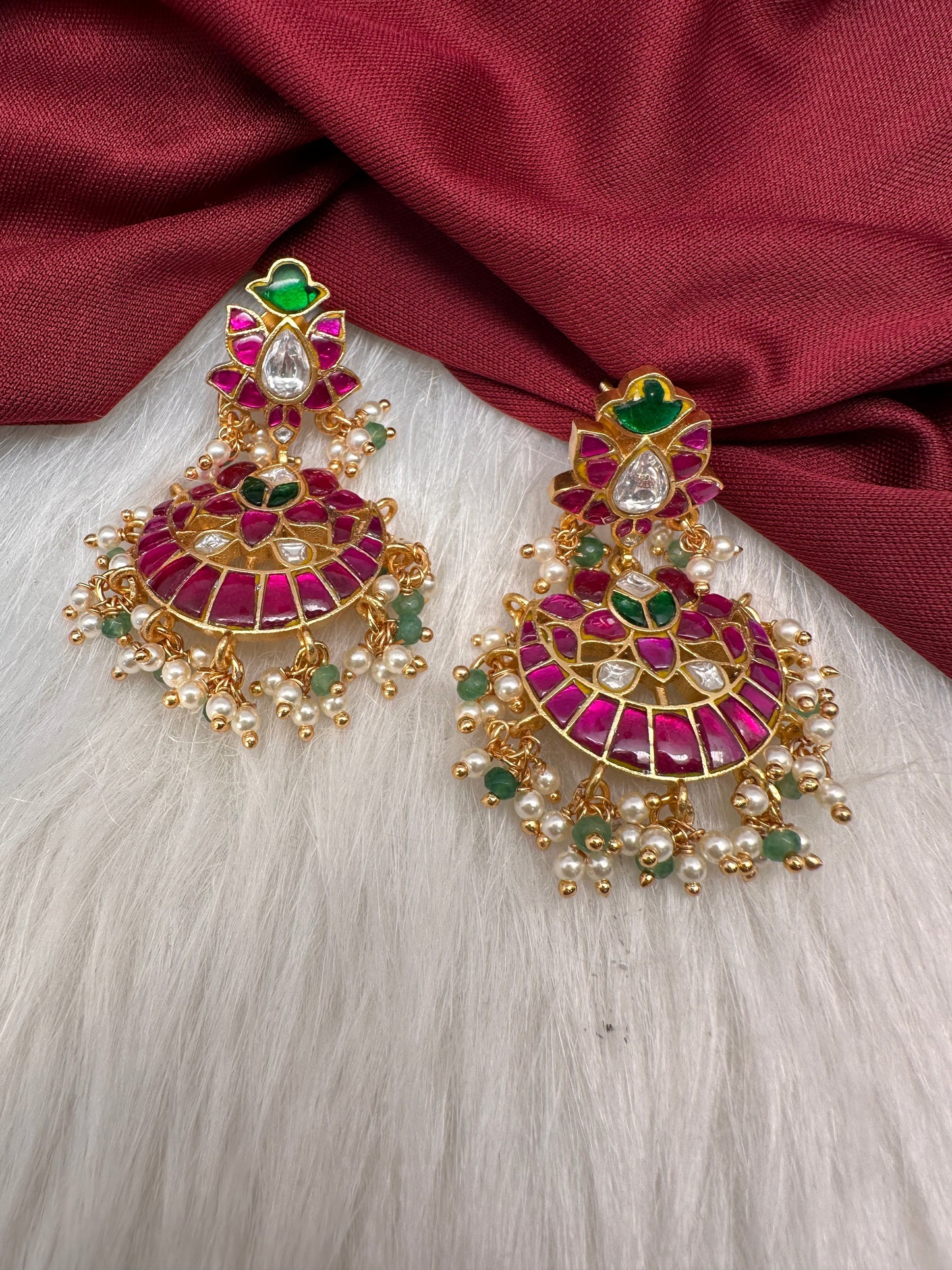 Red Jadau Kundan Earrings