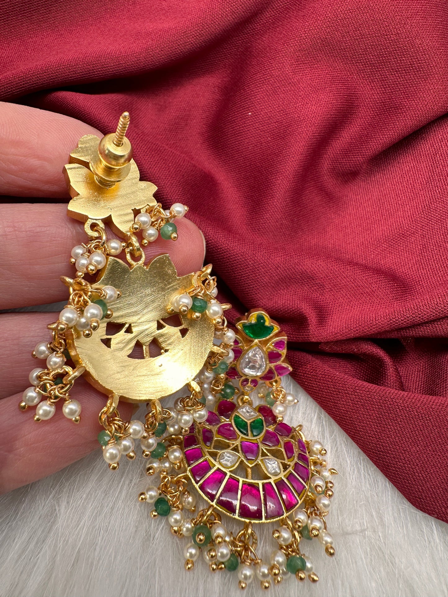 Red Jadau Kundan Earrings