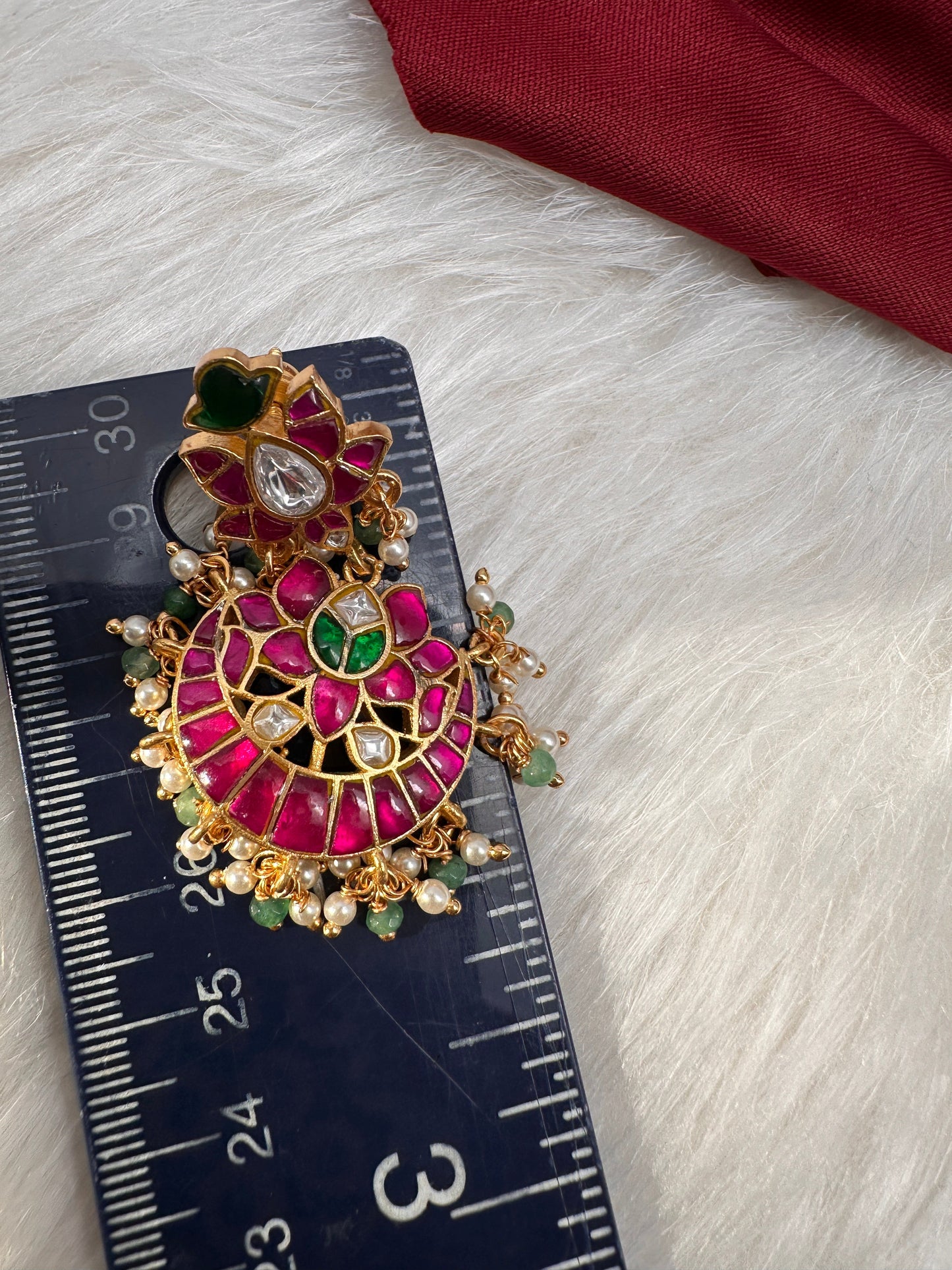 Red Jadau Kundan Earrings