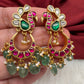 Peacock Jadau Kundan Emerald Beads Earrings