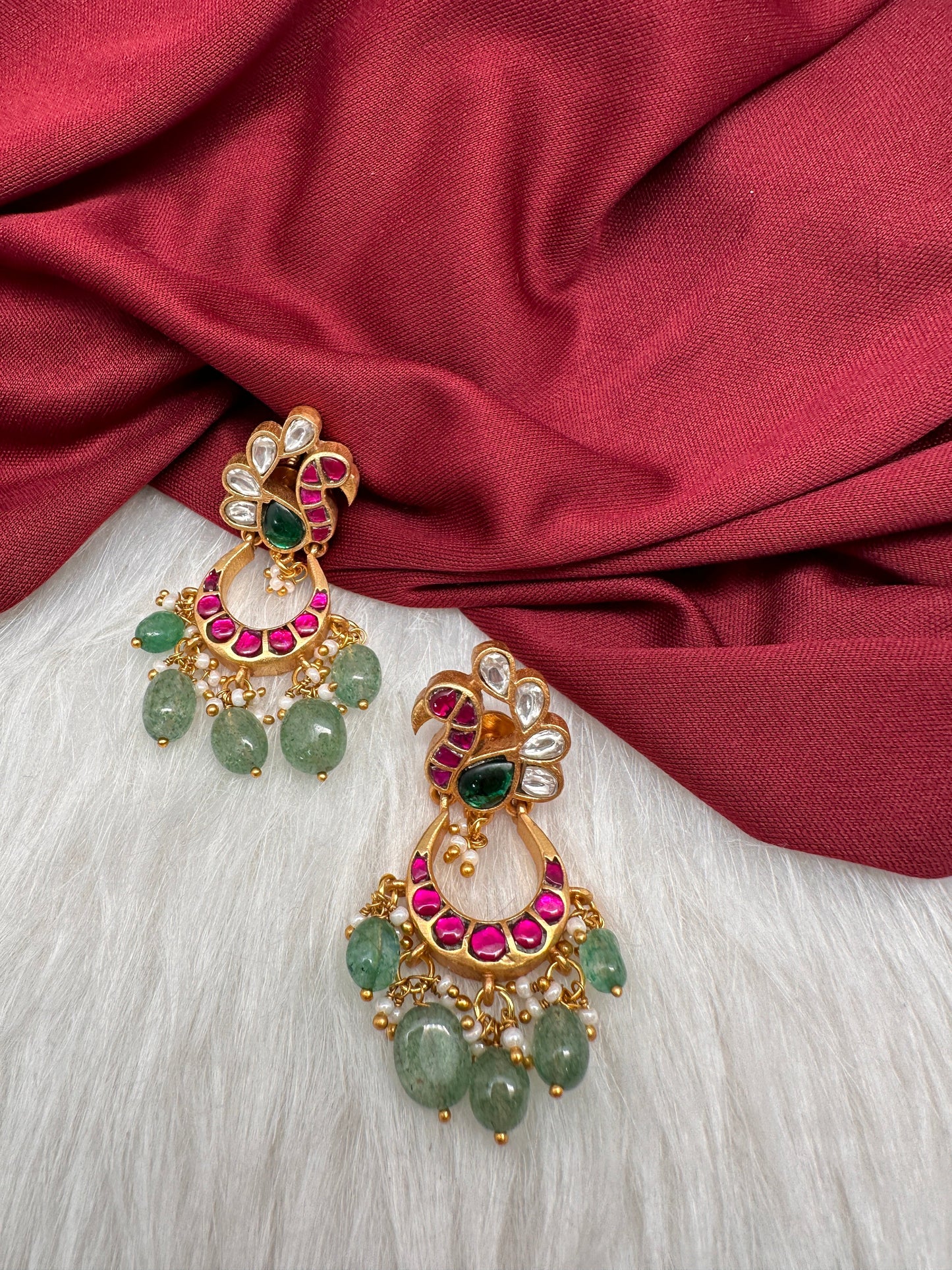 Peacock Jadau Kundan Emerald Beads Earrings