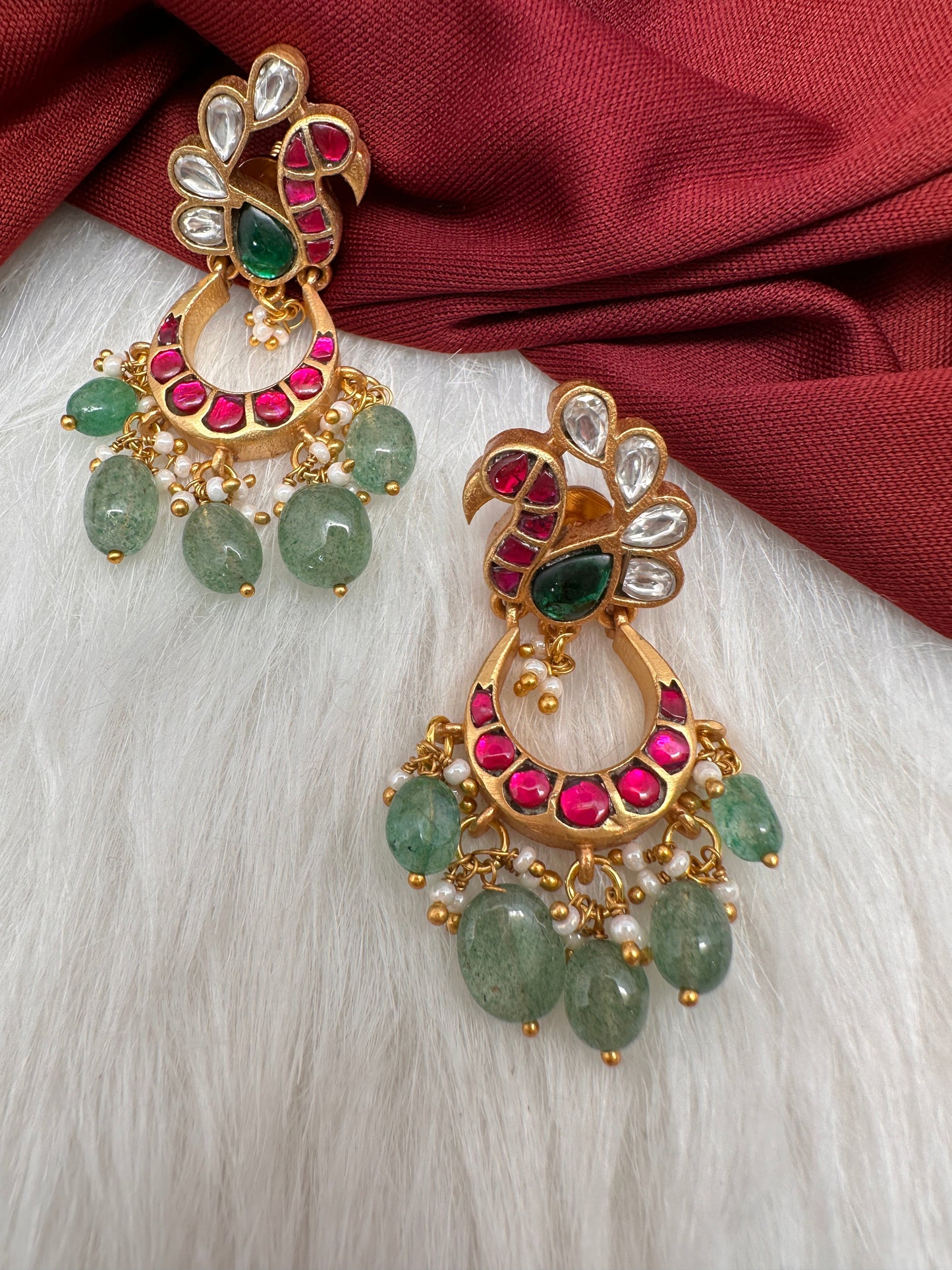 Peacock Jadau Kundan Emerald Beads Earrings