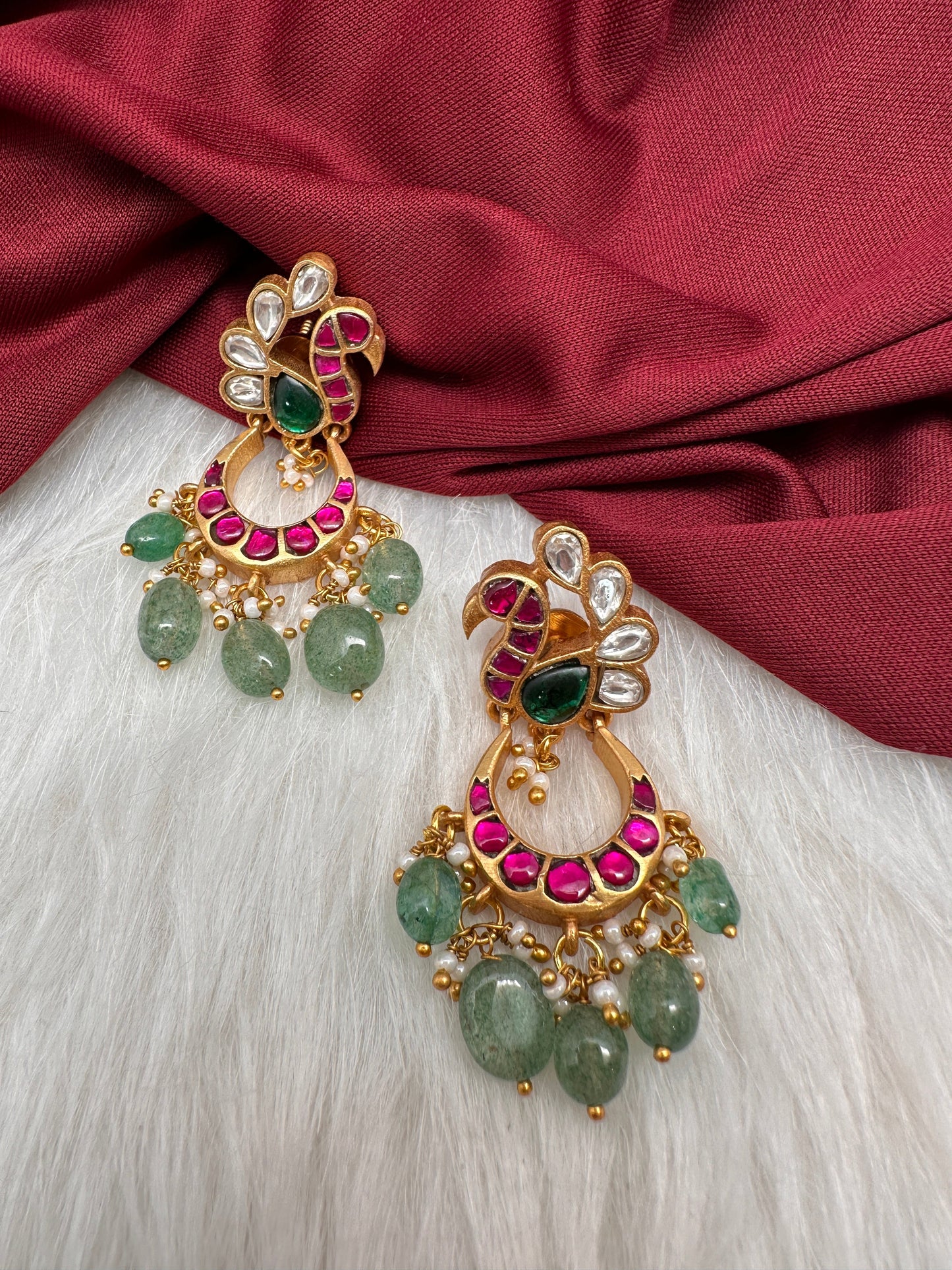 Peacock Jadau Kundan Emerald Beads Earrings