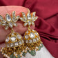 White Jadau Kundan Emerald Beads Earrings