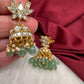 White Jadau Kundan Emerald Beads Earrings