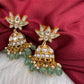 White Jadau Kundan Emerald Beads Earrings