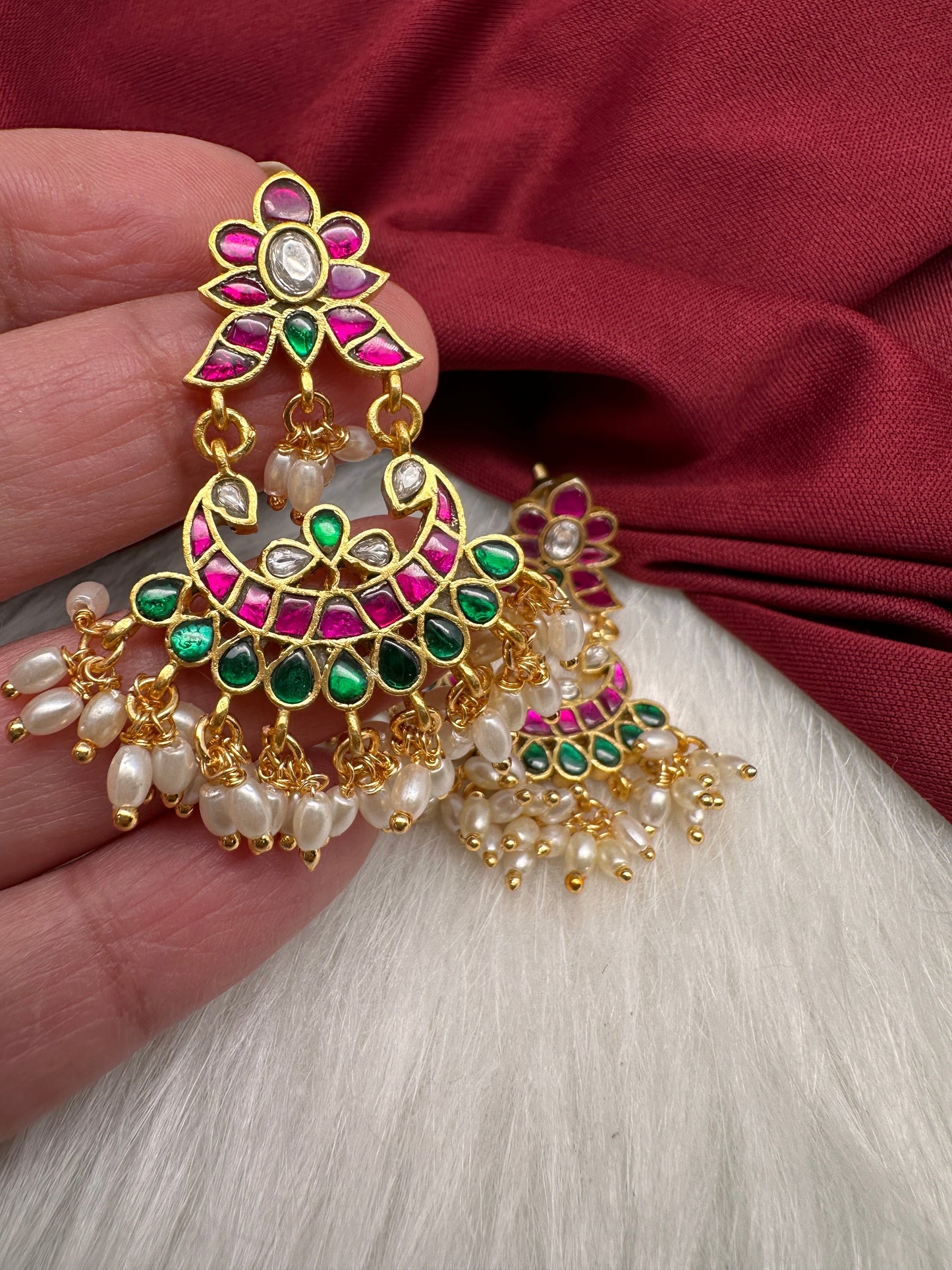 Multi  Jadau Kundan Chandbali Earrings