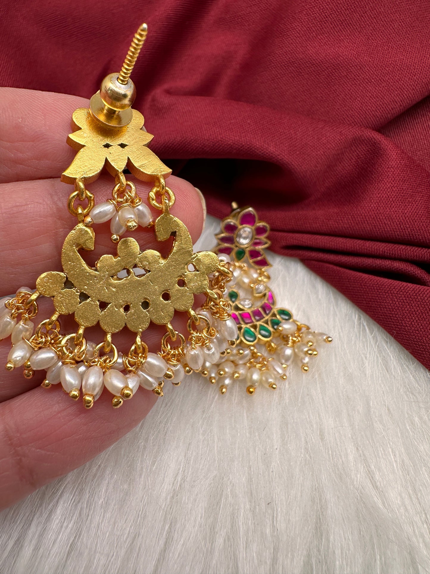 Multi  Jadau Kundan Chandbali Earrings