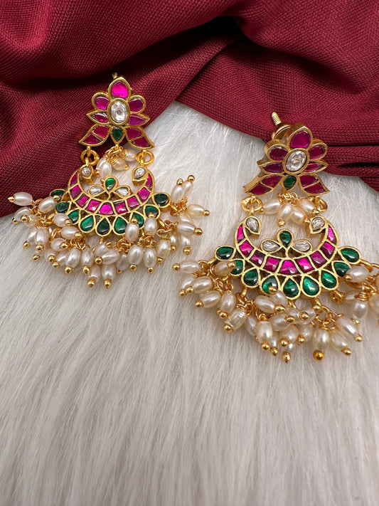 Multi  Jadau Kundan Chandbali Earrings