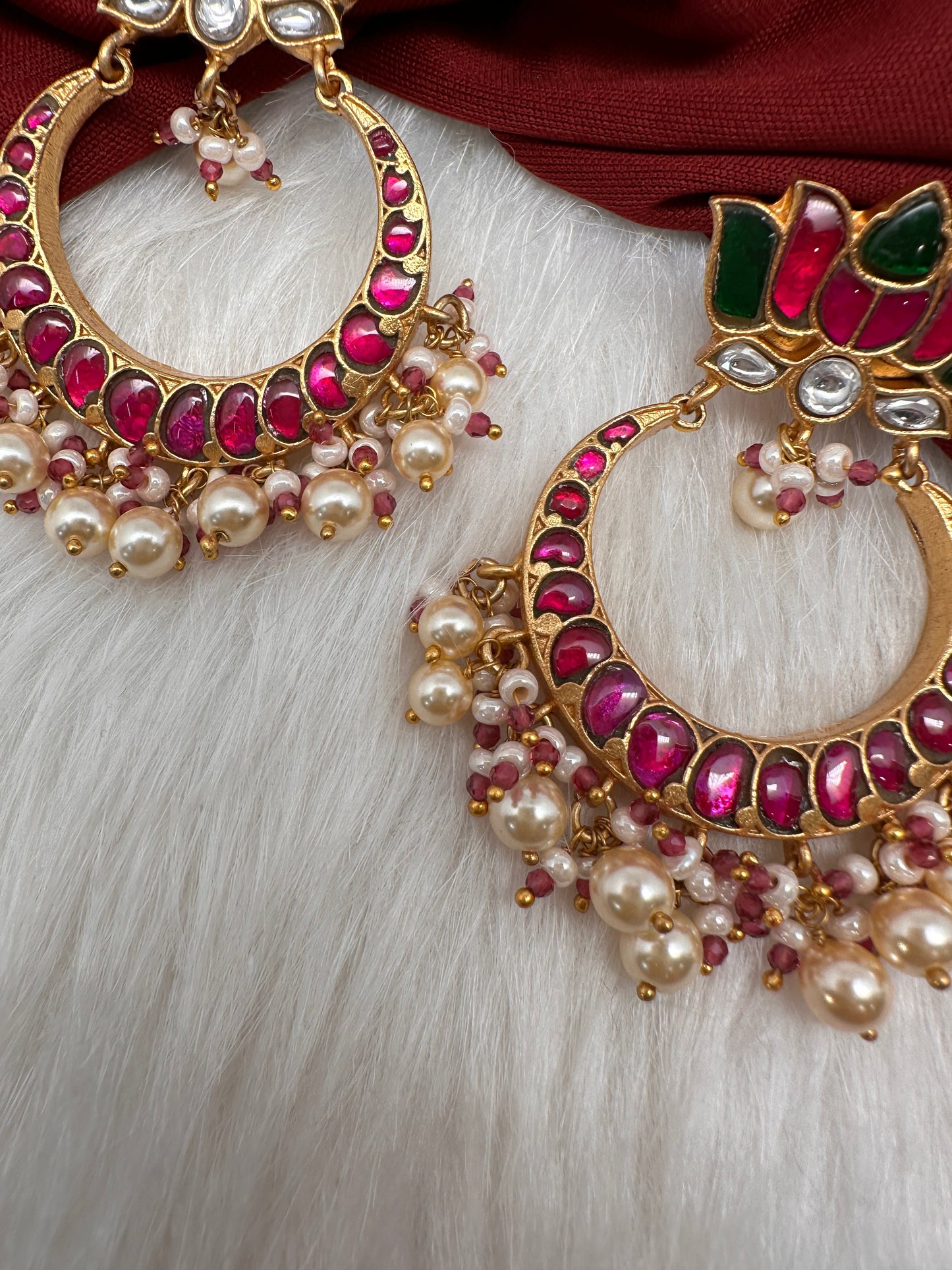 Lotus Jadau Kundan Big Chandbali Earrings