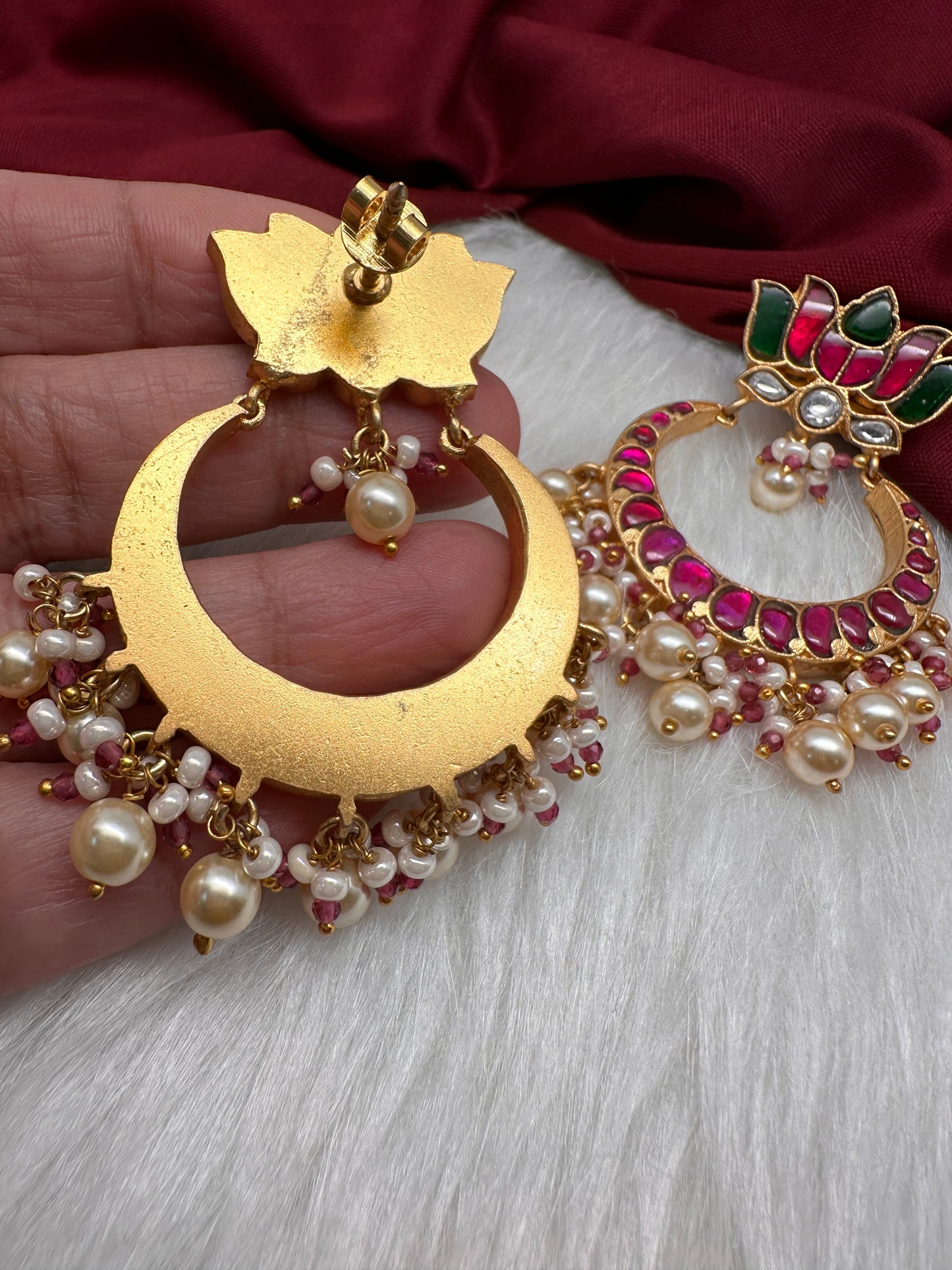 Lotus Jadau Kundan Big Chandbali Earrings