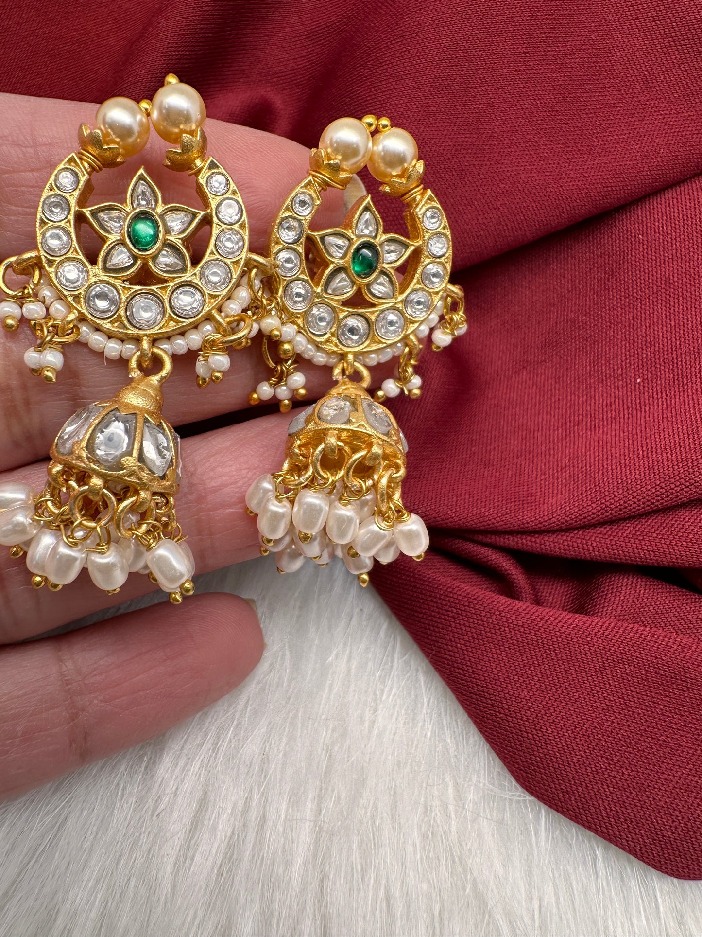 White Jadau Kundan Earrings