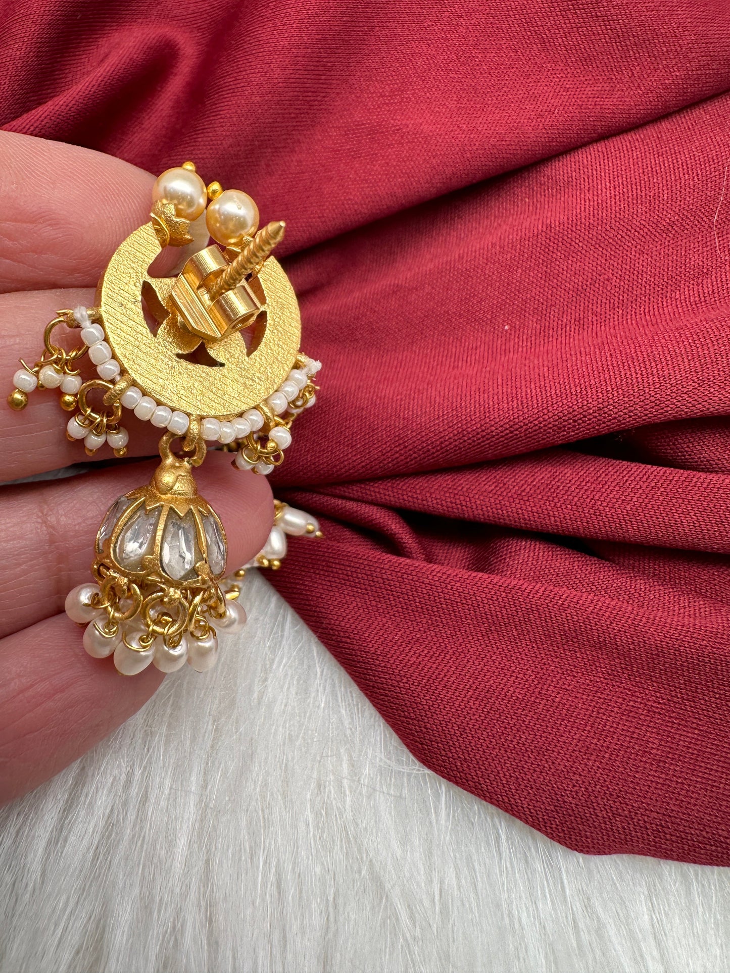 White Jadau Kundan Earrings