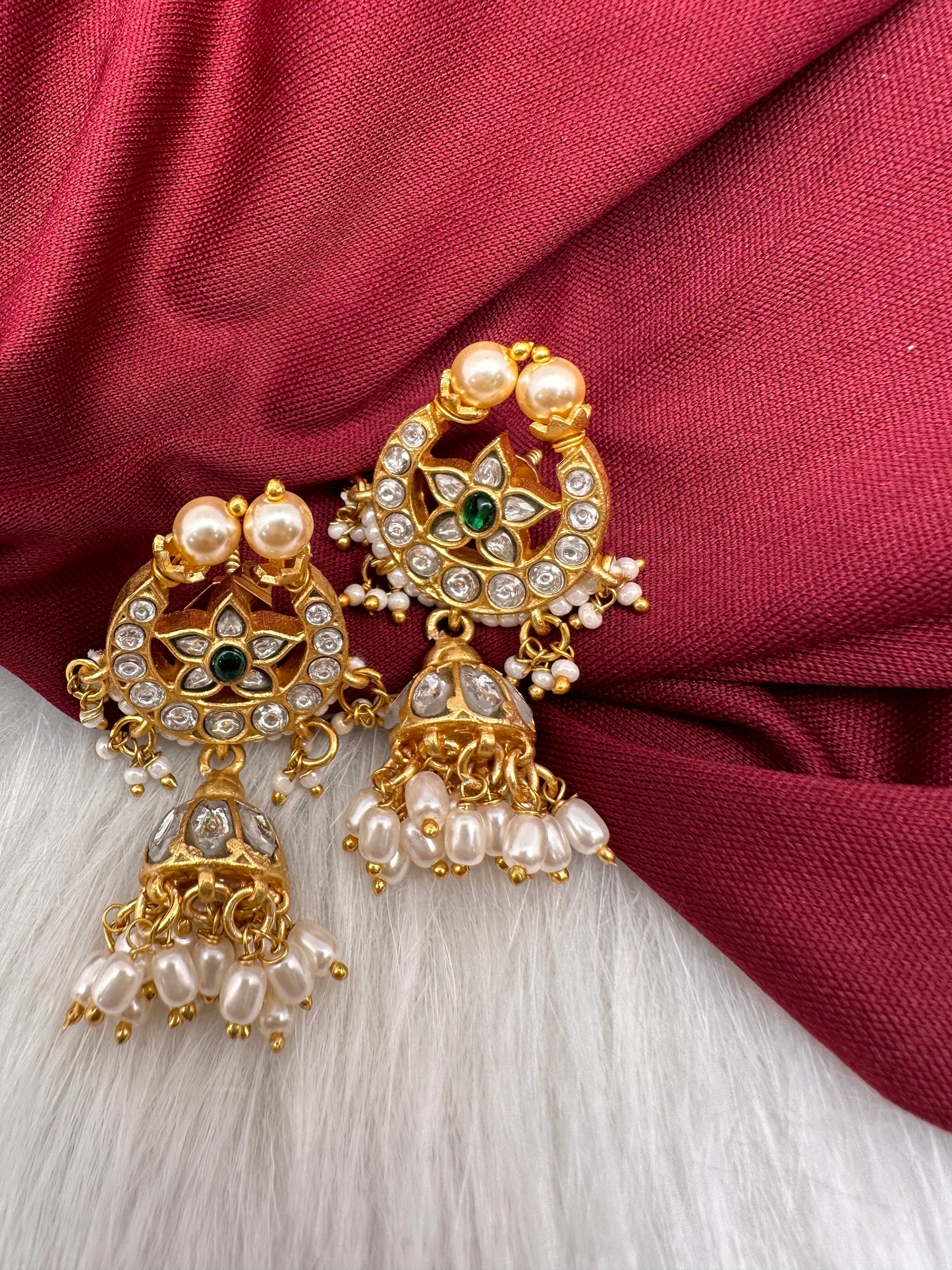 White Jadau Kundan Earrings