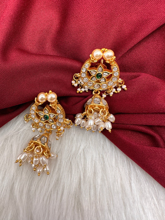 White Jadau Kundan Earrings