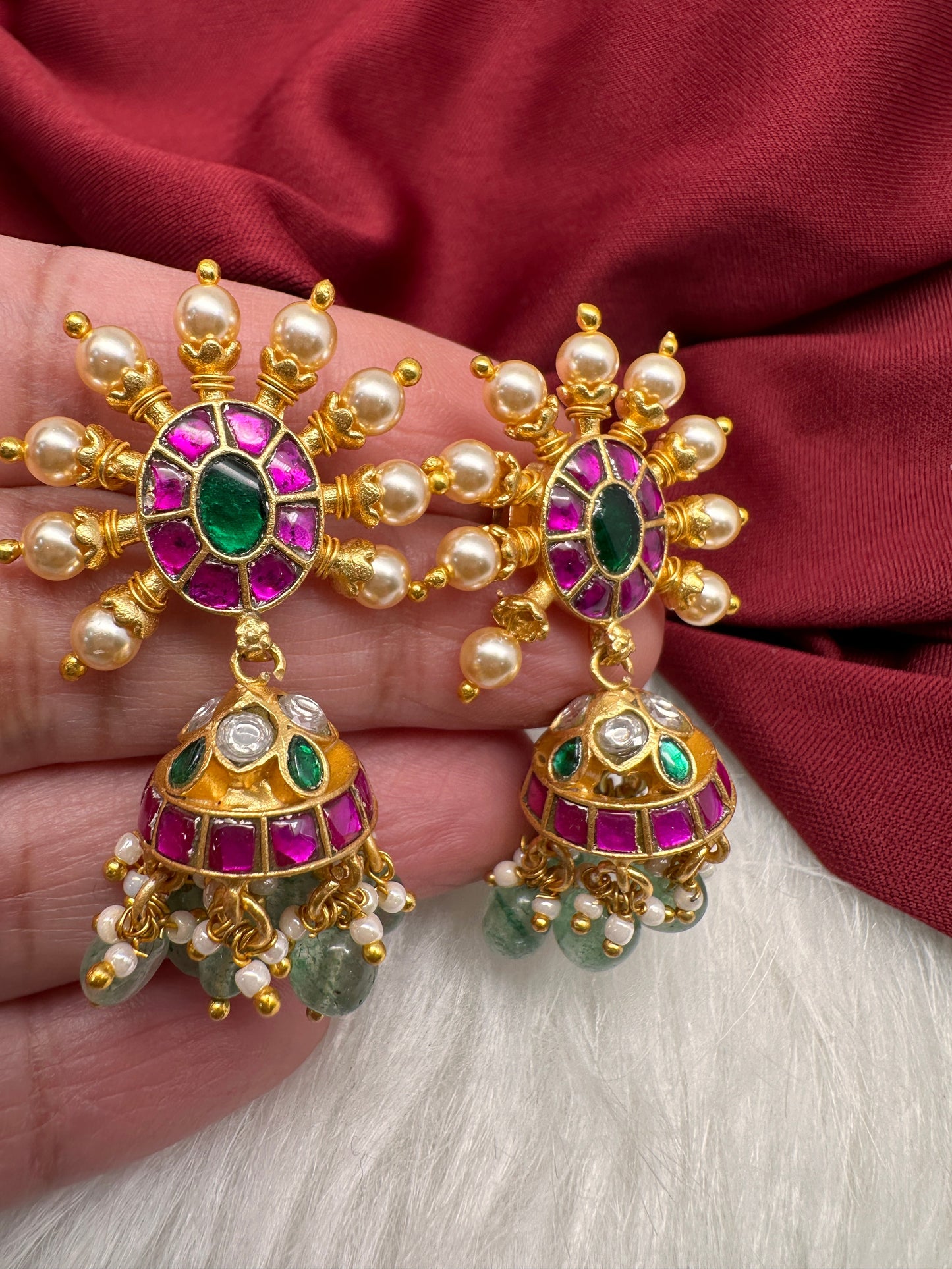 Multi Jadau Kundan Jhumki Earrings