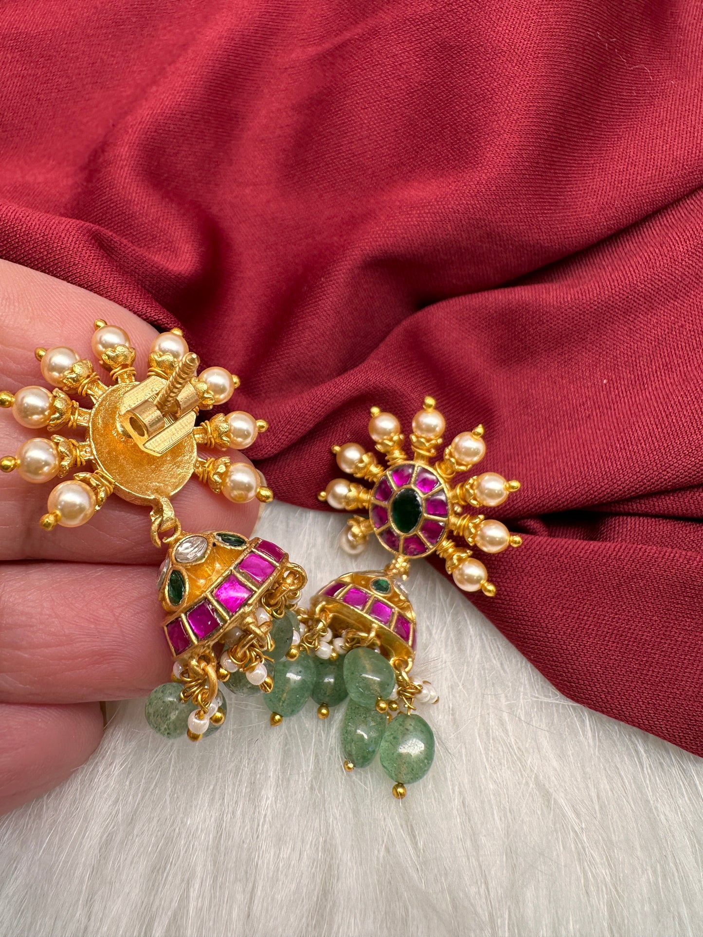 Multi Jadau Kundan Jhumki Earrings