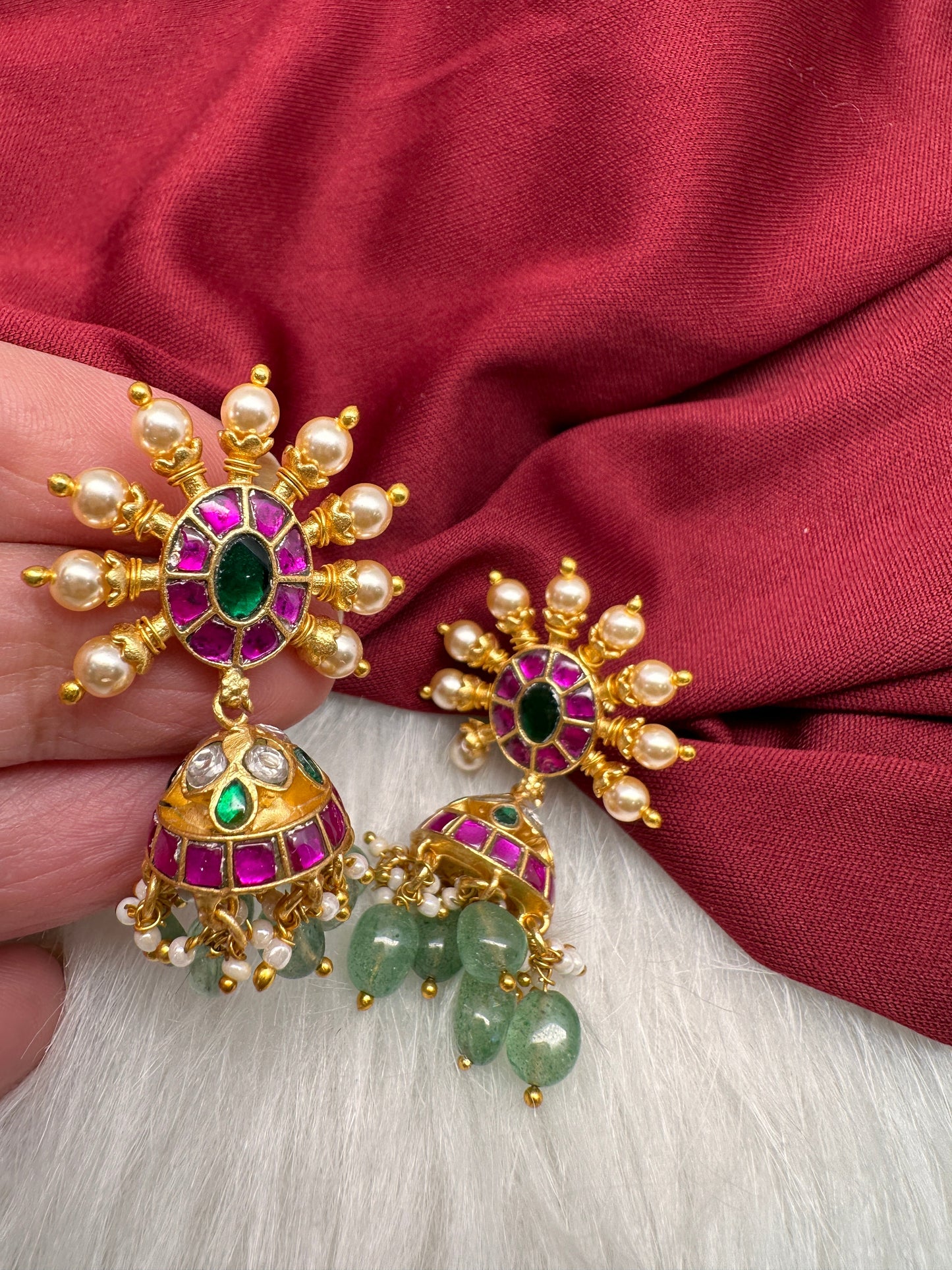 Multi Jadau Kundan Jhumki Earrings