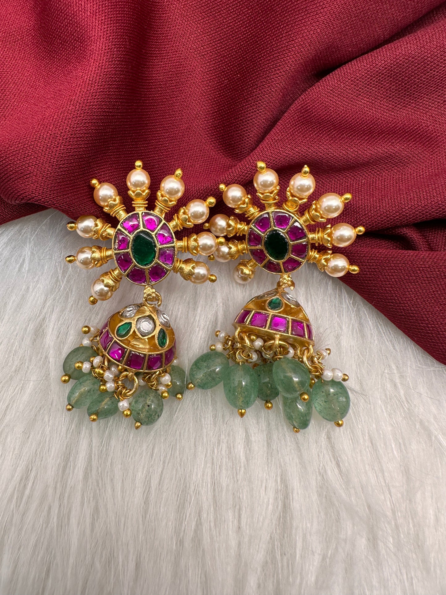 Multi Jadau Kundan Jhumki Earrings