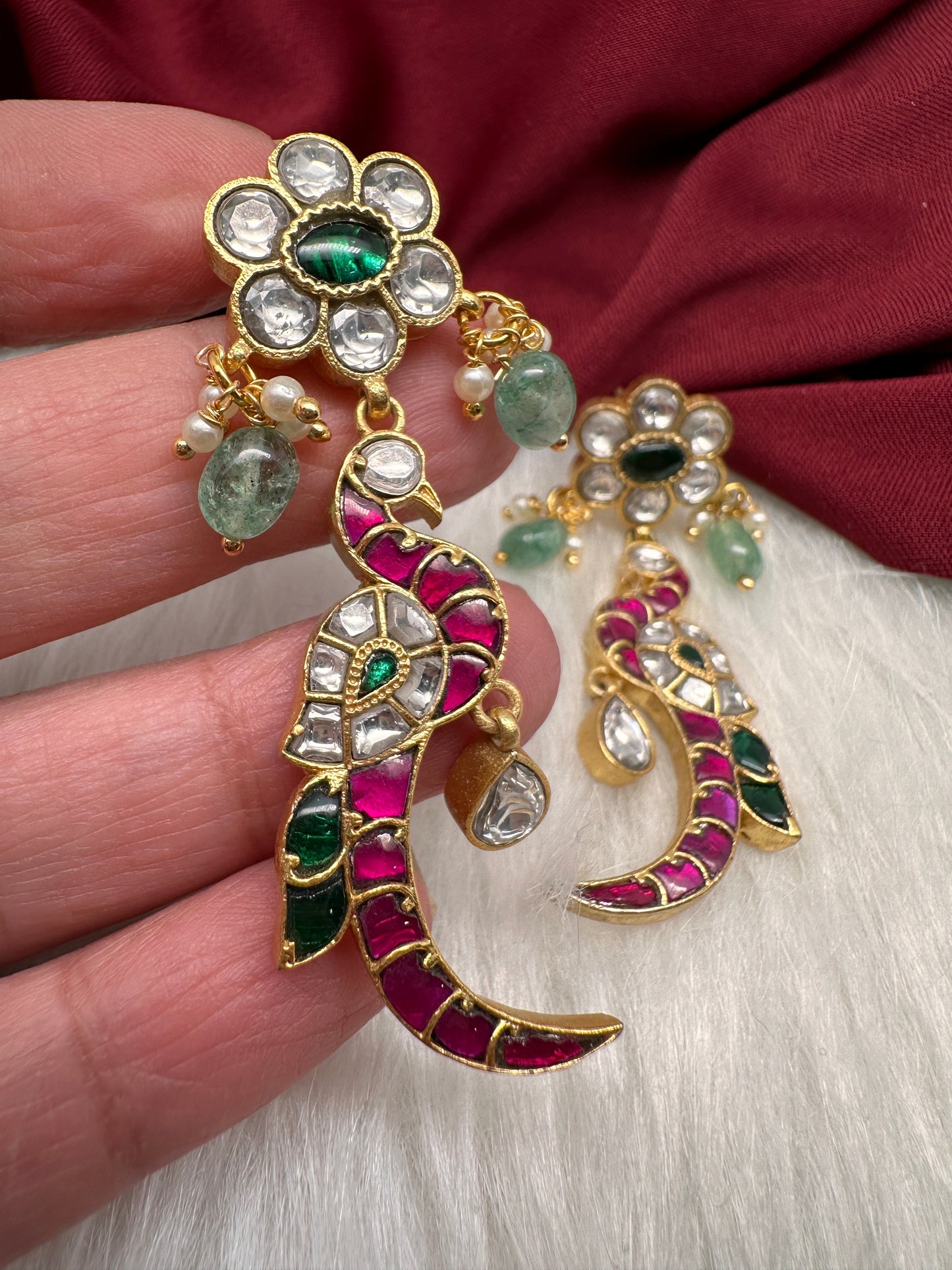 Peacock Jadau Kundan Floral Earrings