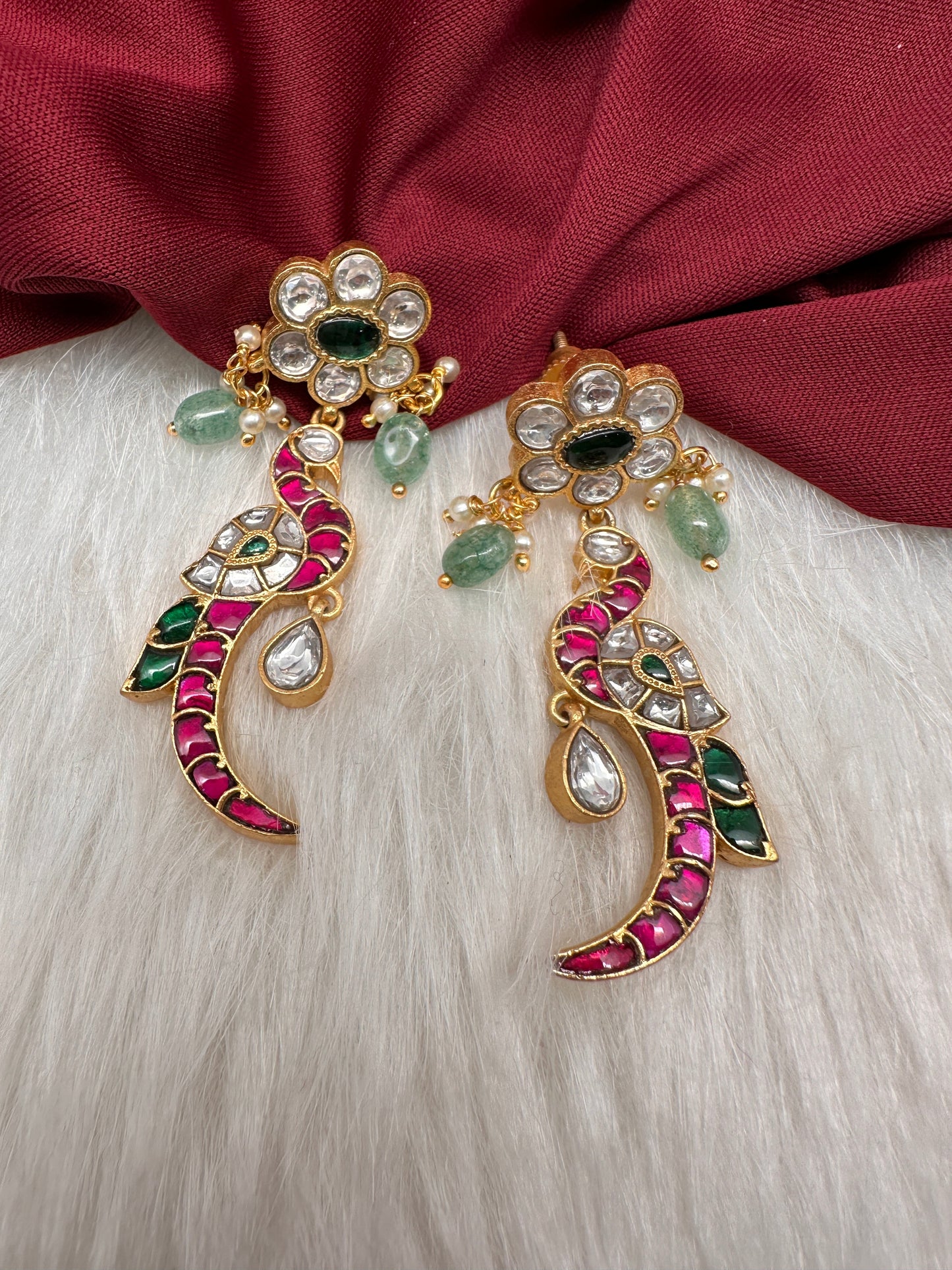 Peacock Jadau Kundan Floral Earrings