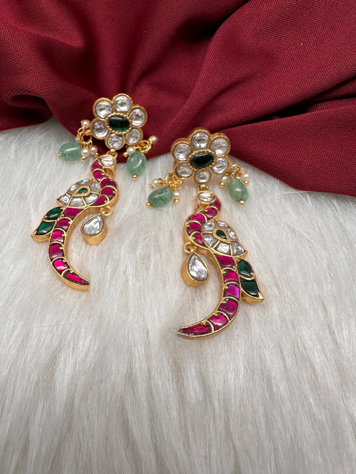 Peacock Jadau Kundan Floral Earrings