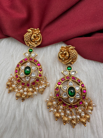 Nakshi Jadau Kundan Floral Color Earrings - Red