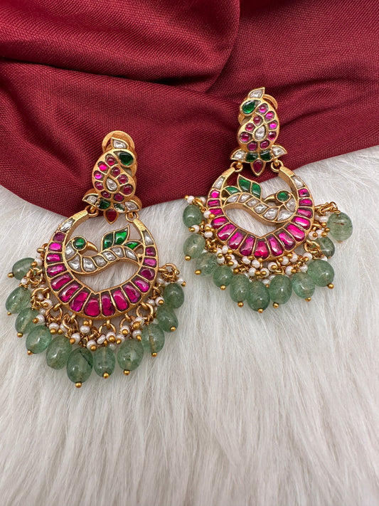 Jadau Kundan Peacock Chanbali Earrings