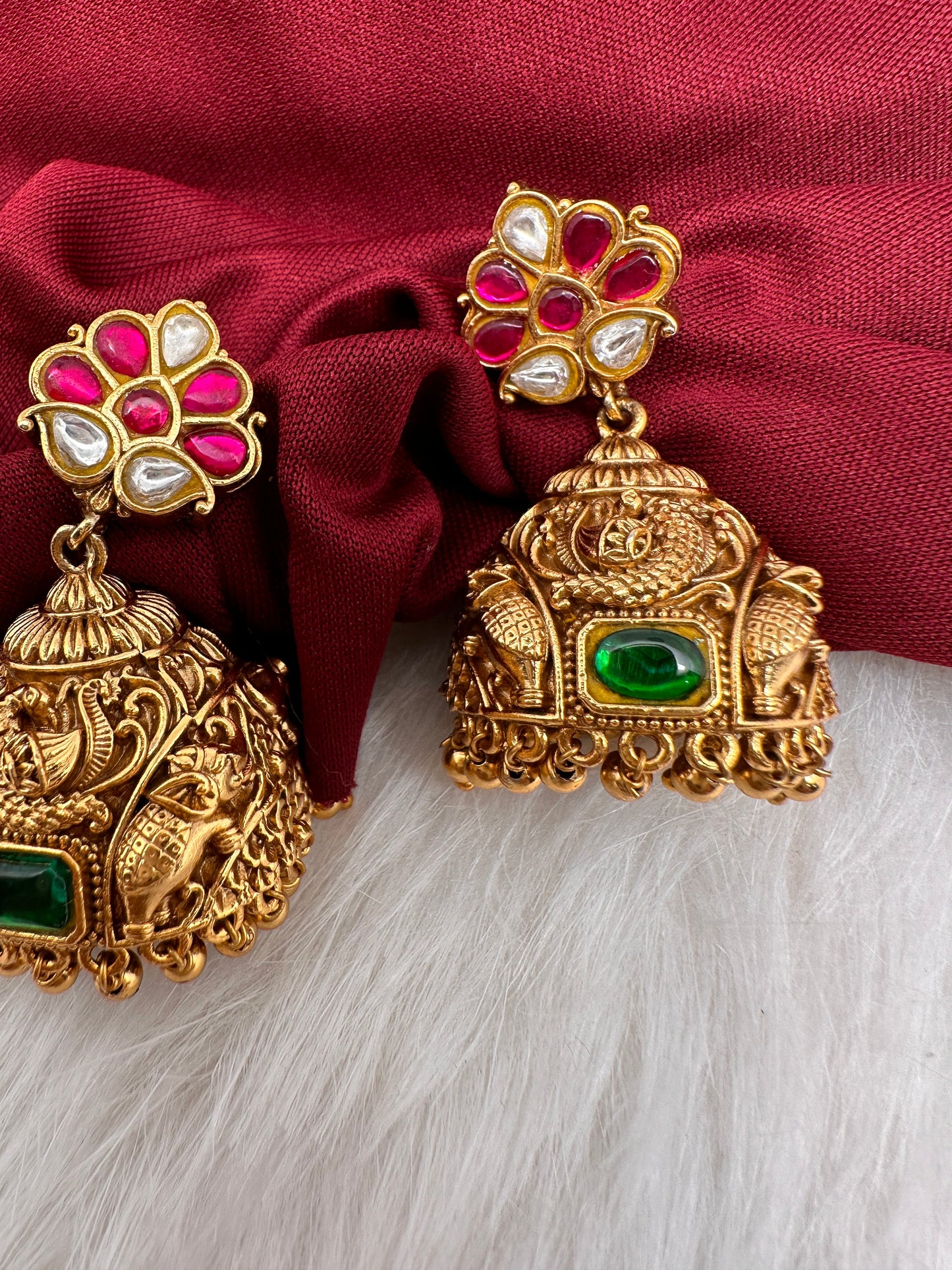 Matte Nakshi Jadau Kundan Jhumki Earrings