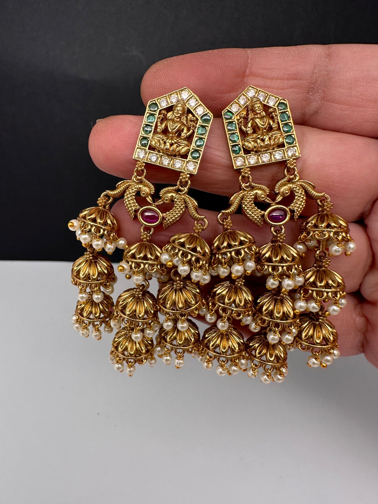 Matte Goddess Lakshmi Jhumka Earrings