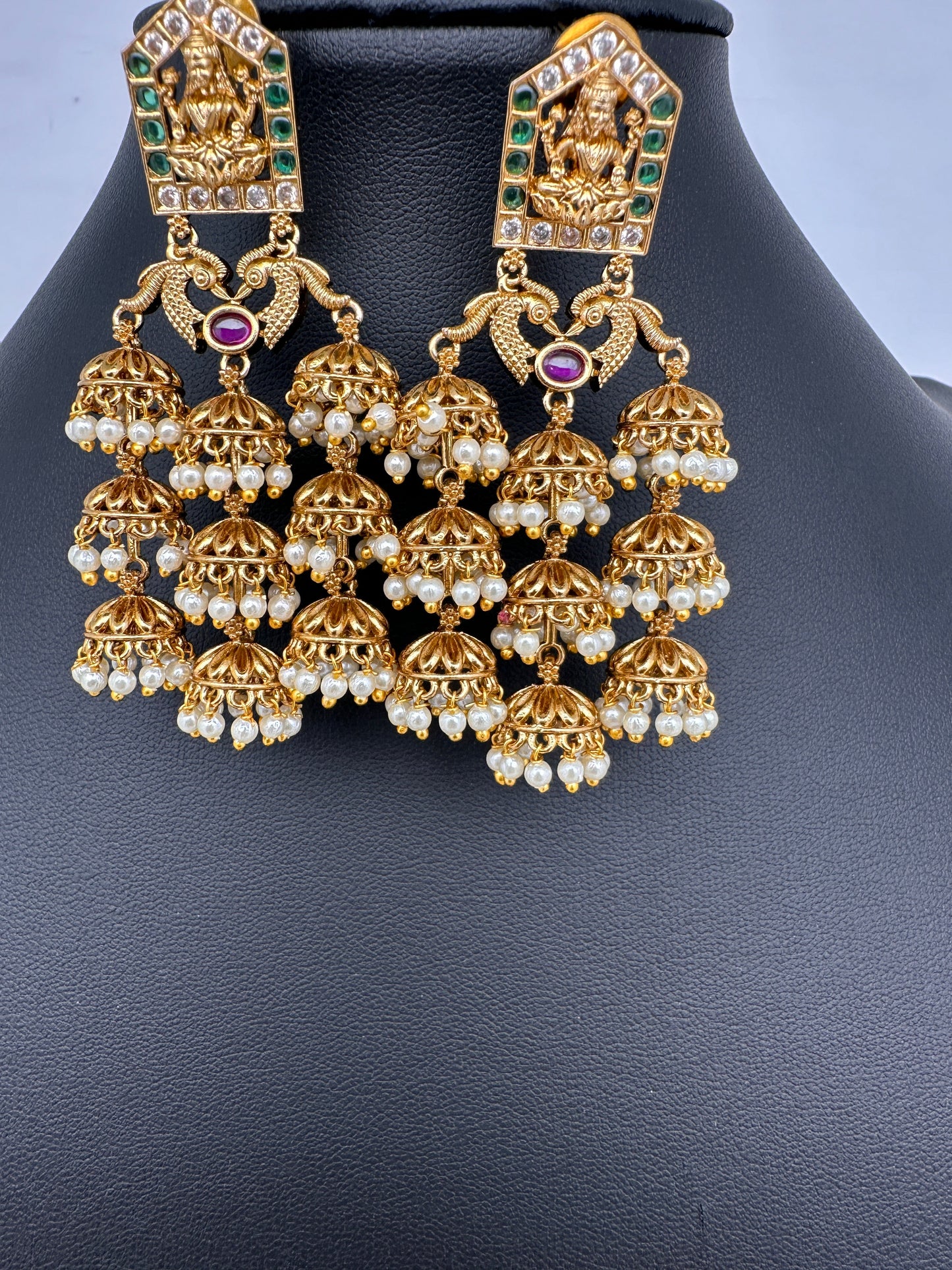 Matte Goddess Lakshmi Jhumka Earrings