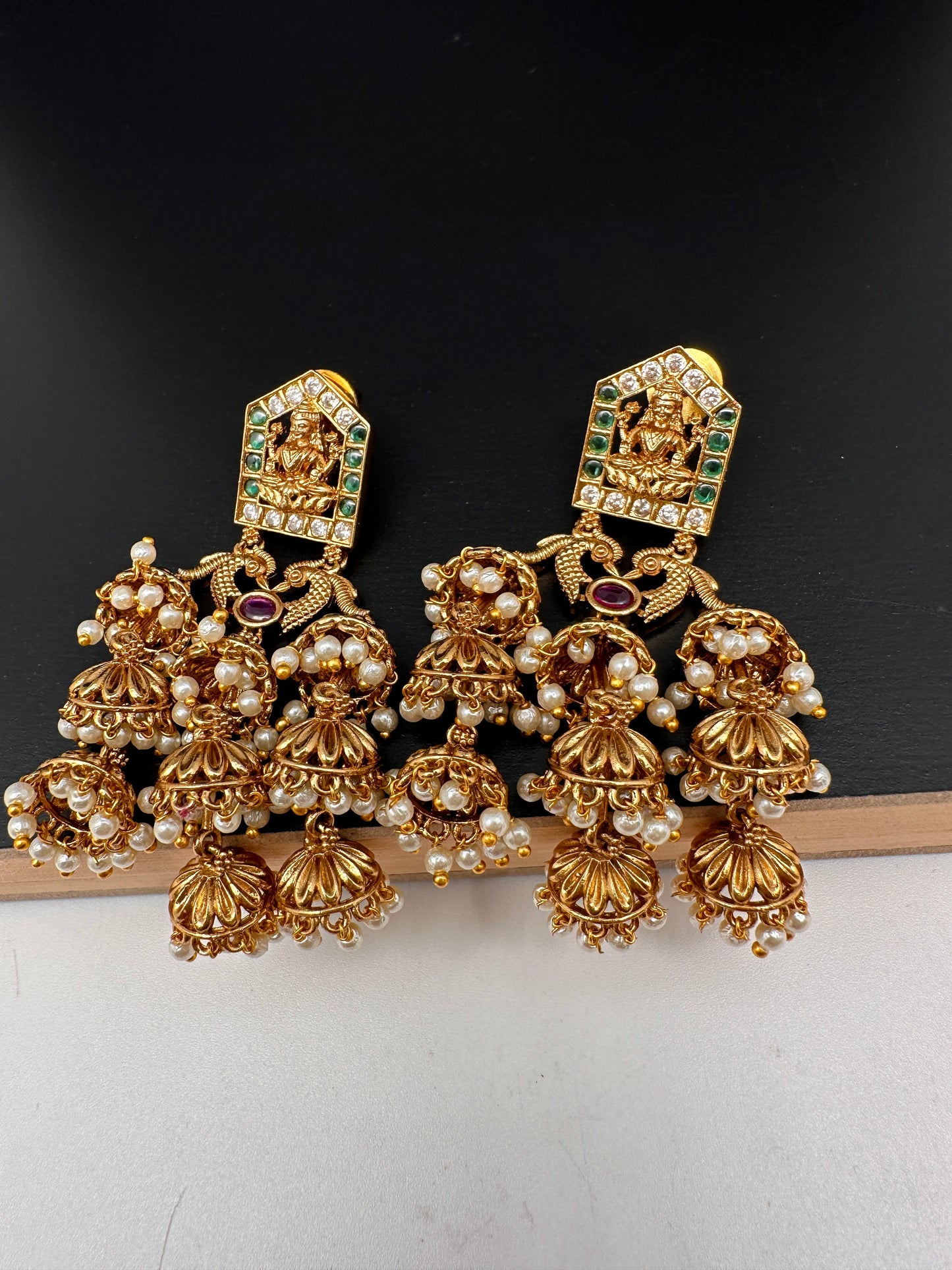 Matte Goddess Lakshmi Jhumka Earrings