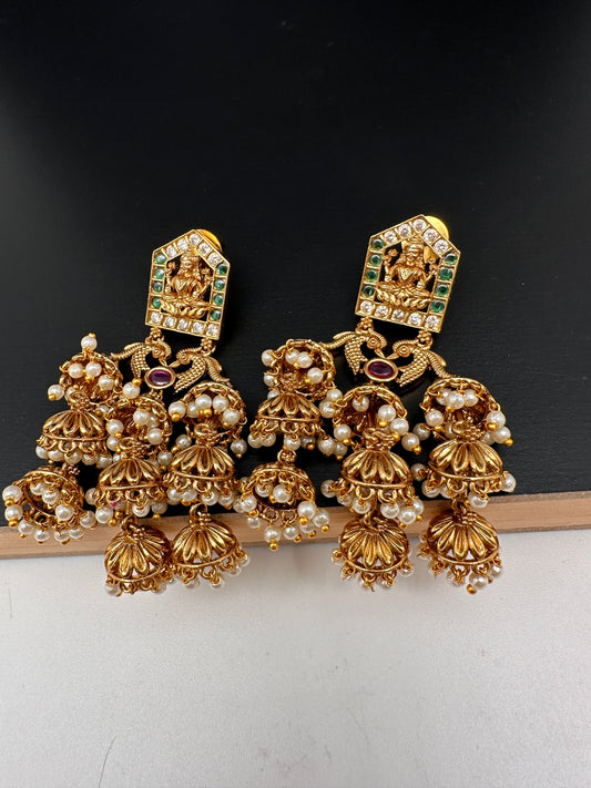 Matte Goddess Lakshmi Jhumka Earrings