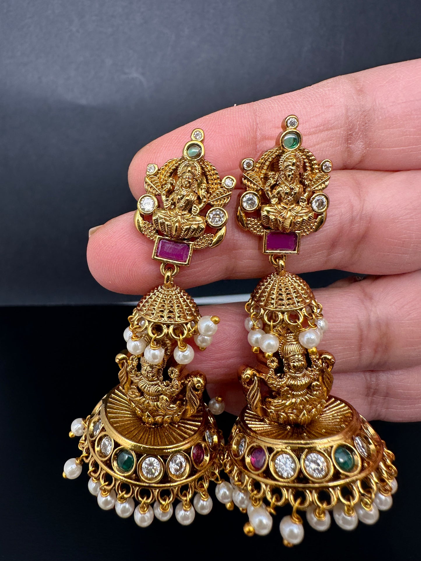 Matte Goddess Lakshmi Jhumka Earrings