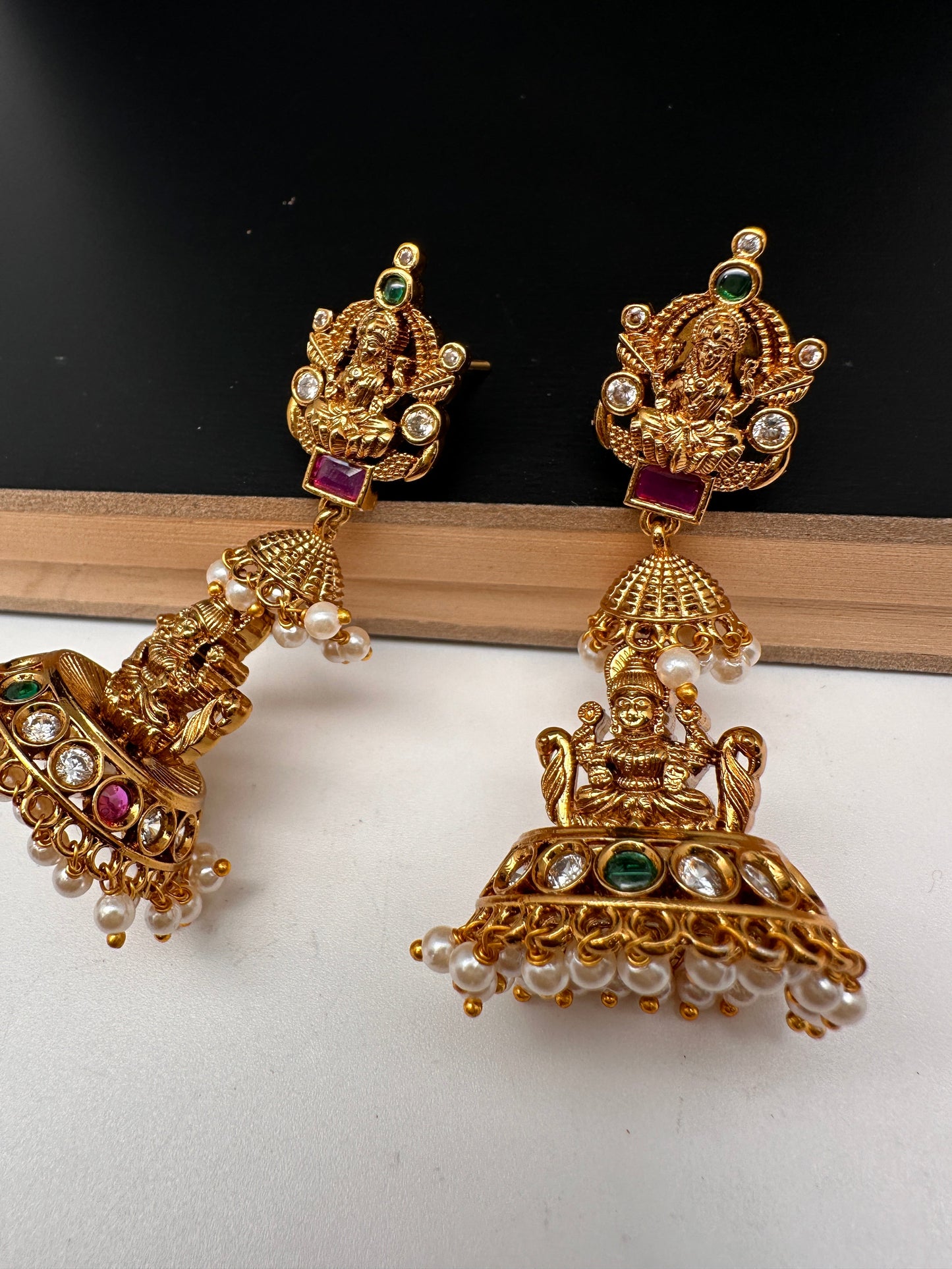 Matte Goddess Lakshmi Jhumka Earrings