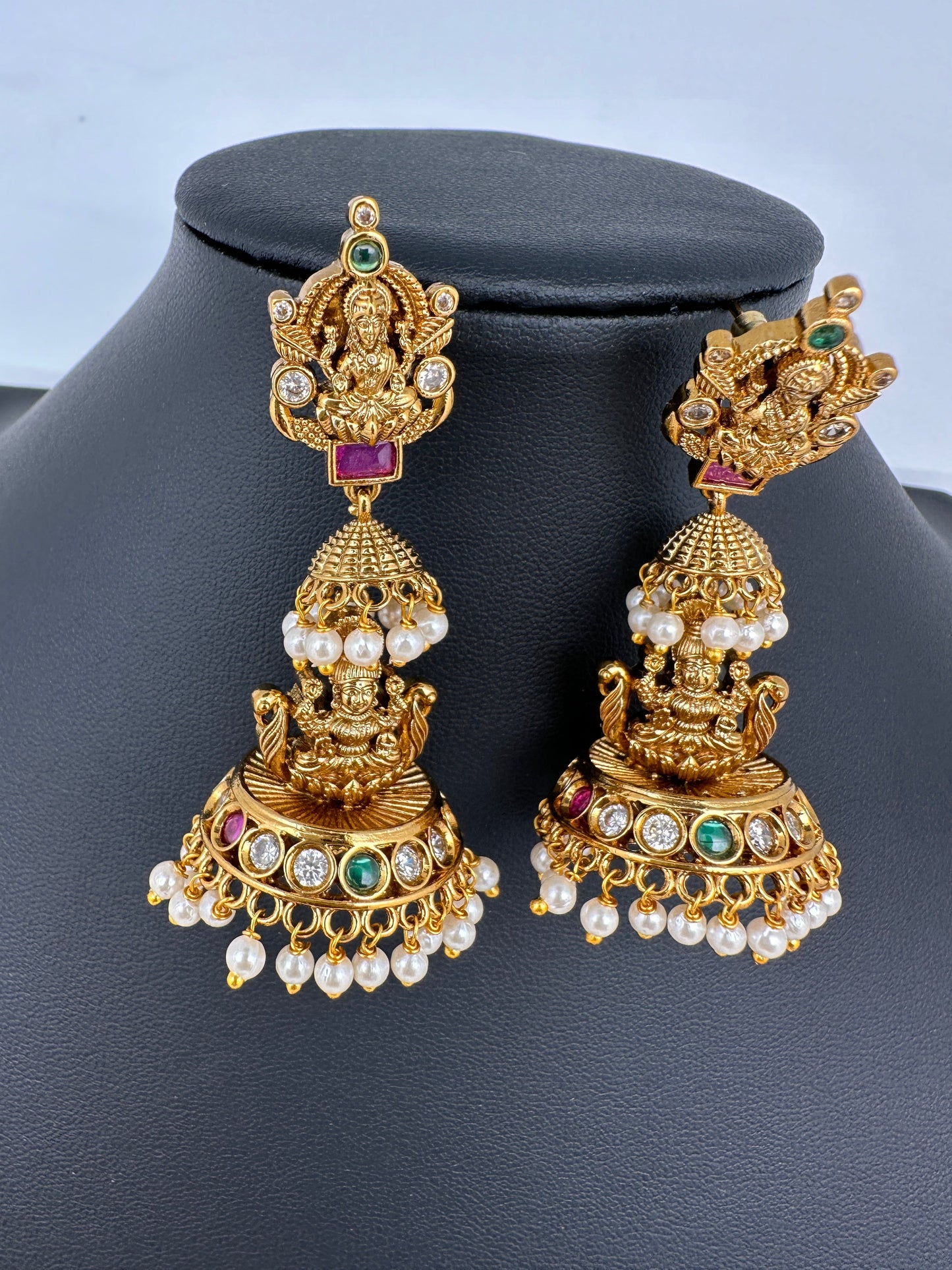 Matte Goddess Lakshmi Jhumka Earrings