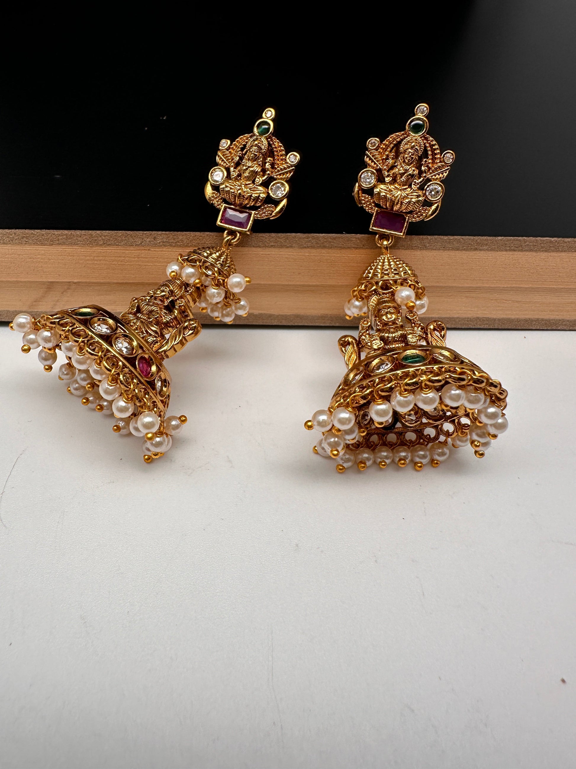 Matte Goddess Lakshmi Jhumka Earrings