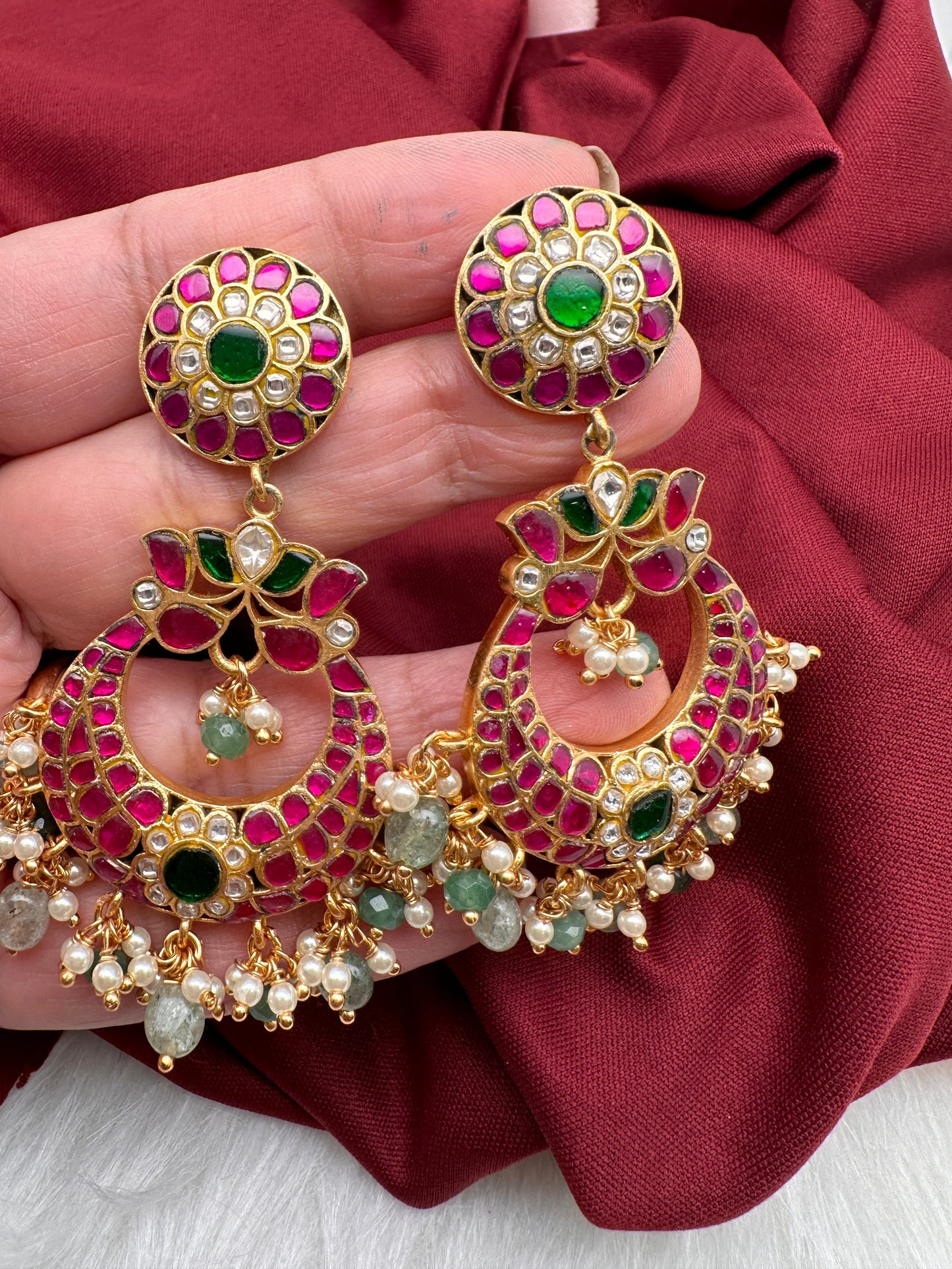 Jadau Kundan Chandbali Earrings