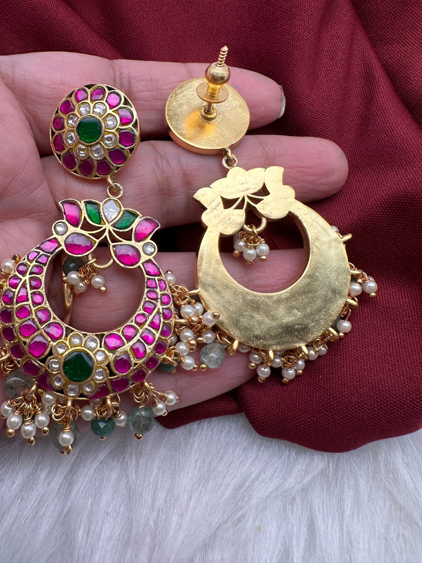 Jadau Kundan Chandbali Earrings